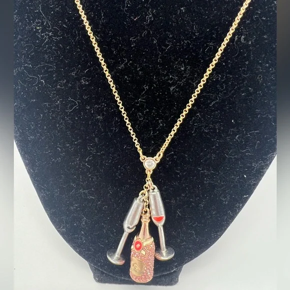 Pink Champagne Pendant Necklace Rose Gold Statement Jewelry Bridal Bride Wedding - Picture 5 of 17